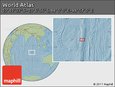 Savanna Style Location Map of the Area around 13° 24' 15" S, 88° 28' 29" E, hill shading