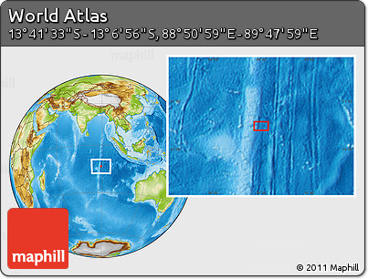 Physical Location Map of the Area around 13° 24' 15" S, 89° 19' 29" E