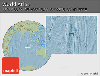 Savanna Style Location Map of the Area around 13° 24' 15" S, 89° 19' 29" E, hill shading