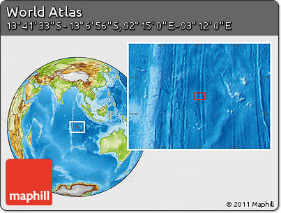 Physical Location Map of the Area around 13° 24' 15" S, 92° 43' 29" E