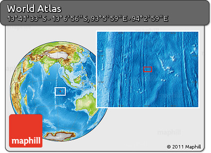 Physical Location Map of the Area around 13° 24' 15" S, 93° 34' 29" E