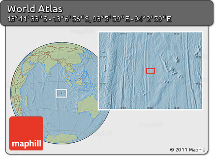 Savanna Style Location Map of the Area around 13° 24' 15" S, 93° 34' 29" E, hill shading