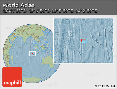 Savanna Style Location Map of the Area around 13° 24' 15" S, 93° 34' 29" E, hill shading