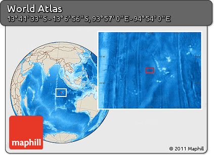 Shaded Relief Location Map of the Area around 13° 24' 15" S, 94° 25' 30" E