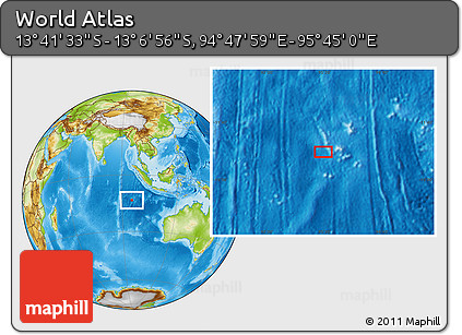 Physical Location Map of the Area around 13° 24' 15" S, 95° 16' 30" E