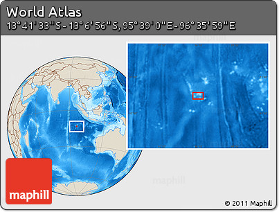 Shaded Relief Location Map of the Area around 13° 24' 15" S, 96° 7' 30" E
