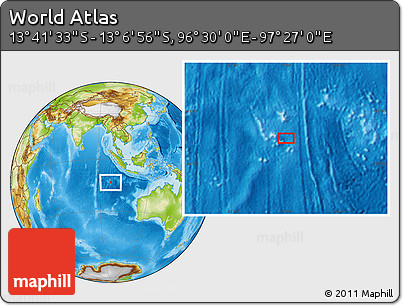 Physical Location Map of the Area around 13° 24' 15" S, 96° 58' 29" E