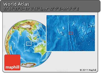 Physical Location Map of the Area around 13° 24' 15" S, 98° 40' 30" E