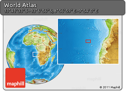 Physical Location Map of the Area around 13° 24' 15" S, 9° 25' 30" E