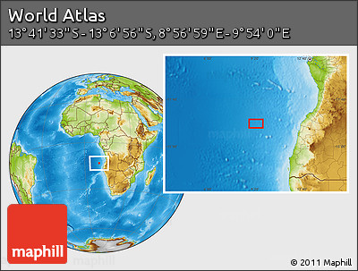 Physical Location Map of the Area around 13° 24' 15" S, 9° 25' 30" E