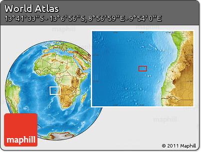 Physical Location Map of the Area around 13° 24' 15" S, 9° 25' 30" E