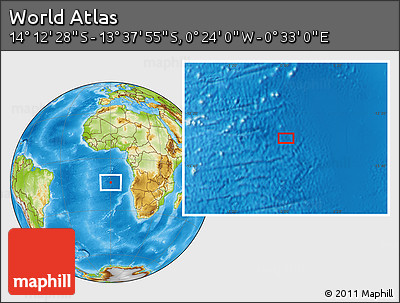 Physical Location Map of the Area around 13° 55' 11" S, 0° 4' 30" E