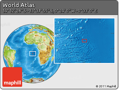 Physical Location Map of the Area around 13° 55' 11" S, 0° 4' 30" E