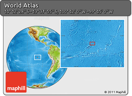 Physical Location Map of the Area around 13° 55' 11" S, 100° 13' 29" W