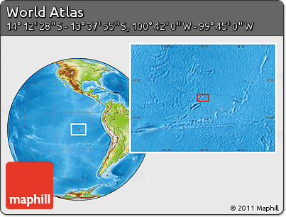 Physical Location Map of the Area around 13° 55' 11" S, 100° 13' 29" W