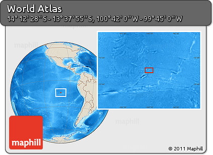 Shaded Relief Location Map of the Area around 13° 55' 11" S, 100° 13' 29" W