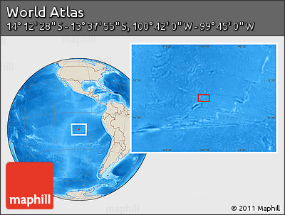 Shaded Relief Location Map of the Area around 13° 55' 11" S, 100° 13' 29" W