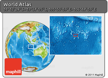 Physical Location Map of the Area around 13° 55' 11" S, 106° 19' 29" E