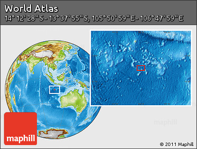 Physical Location Map of the Area around 13° 55' 11" S, 106° 19' 29" E