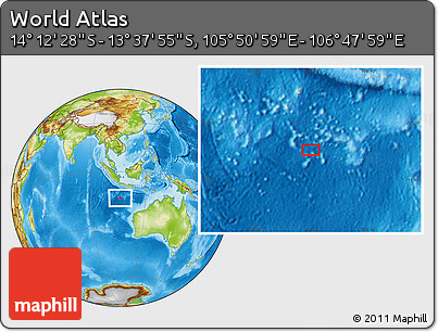 Physical Location Map of the Area around 13° 55' 11" S, 106° 19' 29" E