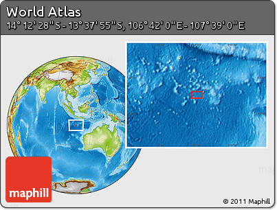 Physical Location Map of the Area around 13° 55' 11" S, 107° 10' 30" E