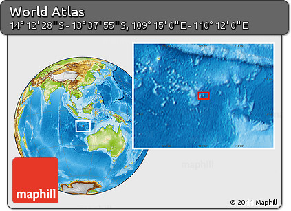 Physical Location Map of the Area around 13° 55' 11" S, 109° 43' 29" E