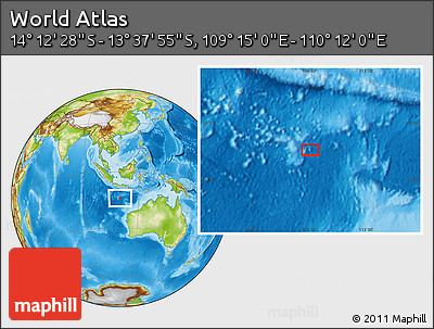 Physical Location Map of the Area around 13° 55' 11" S, 109° 43' 29" E
