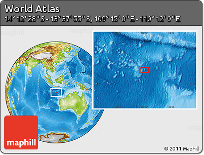 Physical Location Map of the Area around 13° 55' 11" S, 109° 43' 29" E