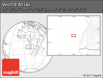 Blank Location Map of the Area around 13° 55' 11" S, 10° 16' 30" E