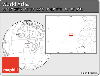 Blank Location Map of the Area around 13° 55' 11" S, 10° 16' 30" E