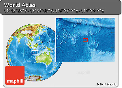 Physical Location Map of the Area around 13° 55' 11" S, 111° 25' 30" E
