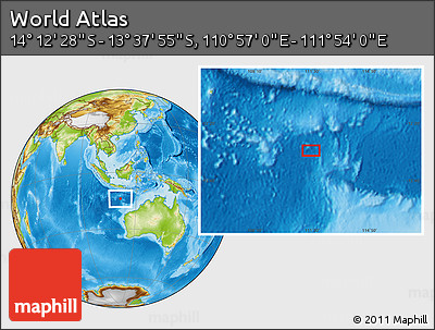 Physical Location Map of the Area around 13° 55' 11" S, 111° 25' 30" E