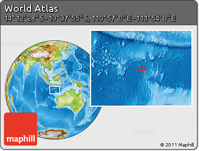 Physical Location Map of the Area around 13° 55' 11" S, 111° 25' 30" E