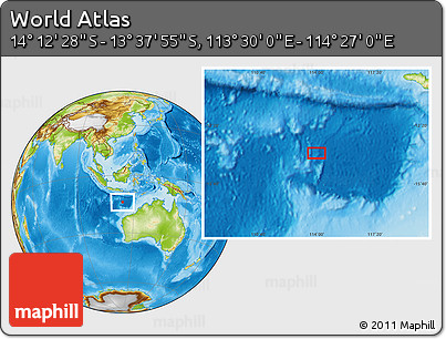 Physical Location Map of the Area around 13° 55' 11" S, 113° 58' 29" E