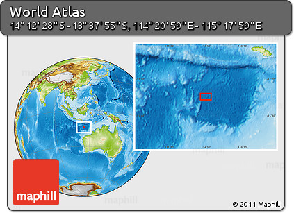Physical Location Map of the Area around 13° 55' 11" S, 114° 49' 29" E