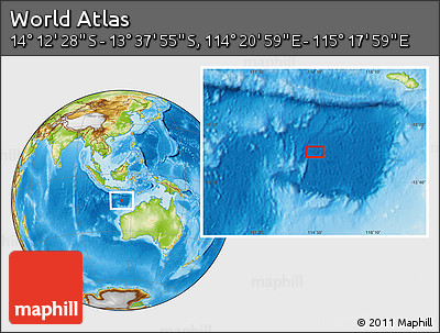 Physical Location Map of the Area around 13° 55' 11" S, 114° 49' 29" E