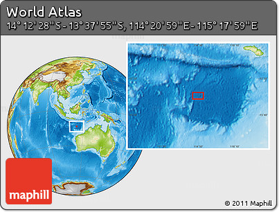 Physical Location Map of the Area around 13° 55' 11" S, 114° 49' 29" E