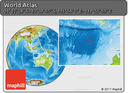 Physical Location Map of the Area around 13° 55' 11" S, 117° 22' 30" E