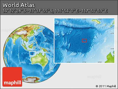 Physical Location Map of the Area around 13° 55' 11" S, 117° 22' 30" E
