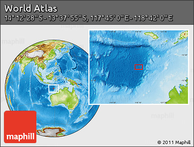 Physical Location Map of the Area around 13° 55' 11" S, 118° 13' 29" E