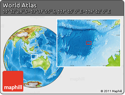 Physical Location Map of the Area around 13° 55' 11" S, 118° 13' 29" E