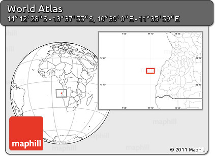 Blank Location Map of the Area around 13° 55' 11" S, 11° 7' 30" E