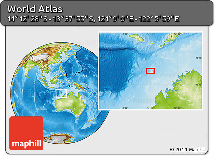 Physical Location Map of the Area around 13° 55' 11" S, 121° 37' 30" E