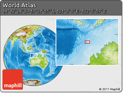 Physical Location Map of the Area around 13° 55' 11" S, 121° 37' 30" E