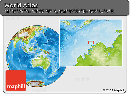 Physical Location Map of the Area around 13° 55' 11" S, 125° 1' 30" E