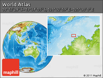 Physical Location Map of the Area around 13° 55' 11" S, 125° 1' 30" E