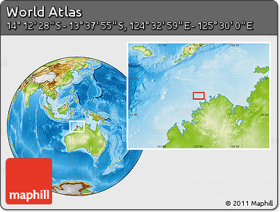 Physical Location Map of the Area around 13° 55' 11" S, 125° 1' 30" E