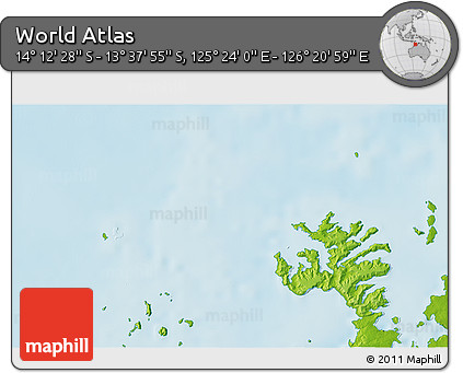 Physical 3D Map of the Area around 13° 55' 11" S, 125° 52' 30" E