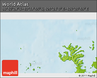 Physical 3D Map of the Area around 13° 55' 11" S, 125° 52' 30" E