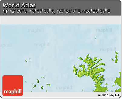 Physical 3D Map of the Area around 13° 55' 11" S, 125° 52' 30" E